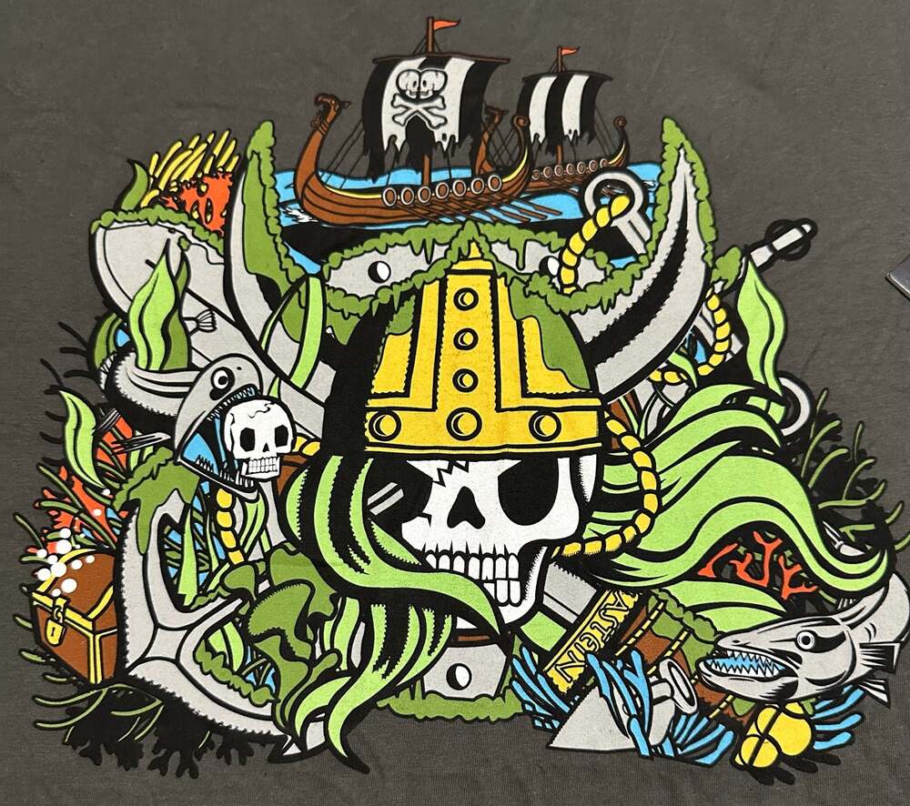 NWT TKDK Tokidoki Viking Skull Graphic T-Shirt Charcoal Size XL